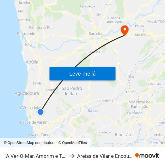 A Ver-O-Mar, Amorim e Terroso to Areias de Vilar e Encourados map