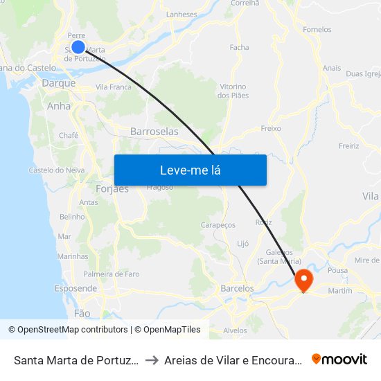 Santa Marta de Portuzelo to Areias de Vilar e Encourados map