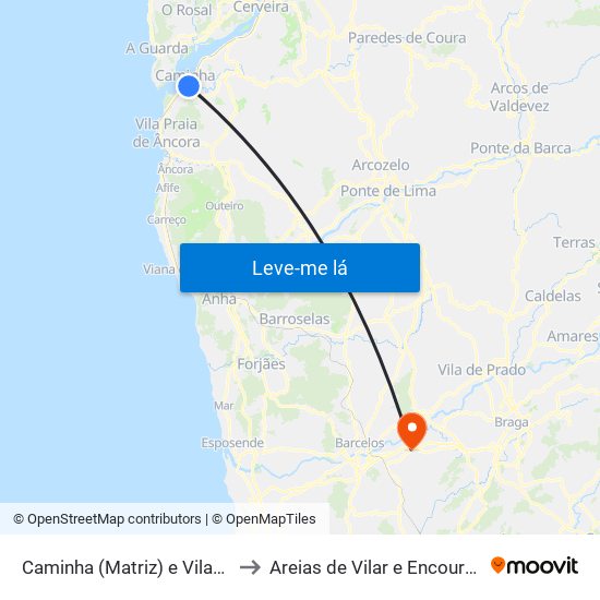 Caminha (Matriz) e Vilarelho to Areias de Vilar e Encourados map