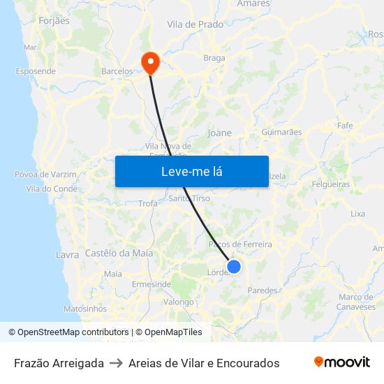 Frazão Arreigada to Areias de Vilar e Encourados map