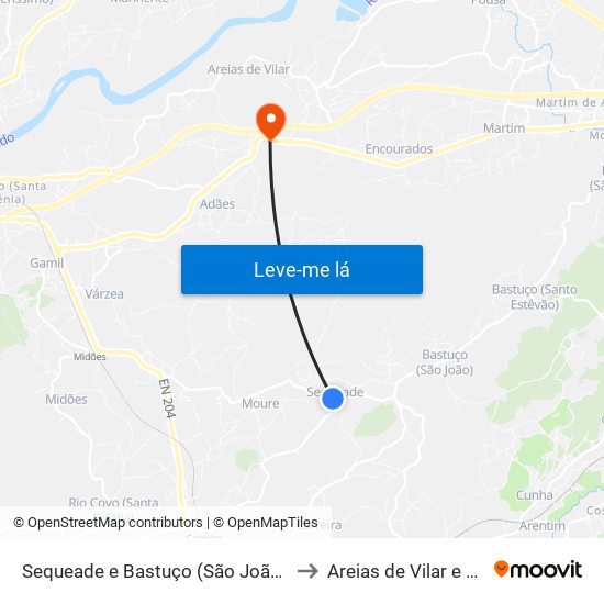 Sequeade e Bastuço (São João e Santo Estêvão) to Areias de Vilar e Encourados map