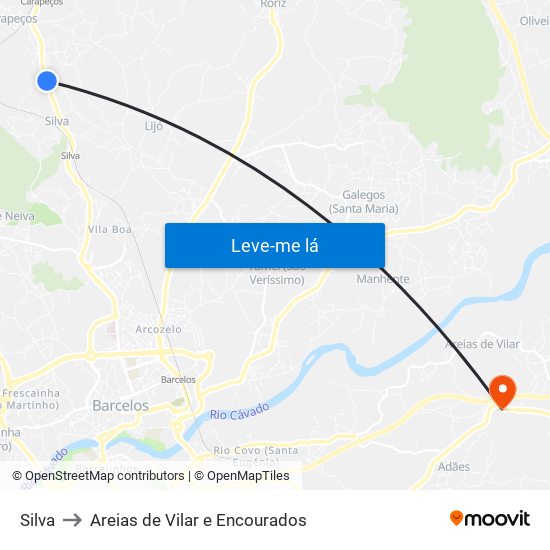 Silva to Areias de Vilar e Encourados map