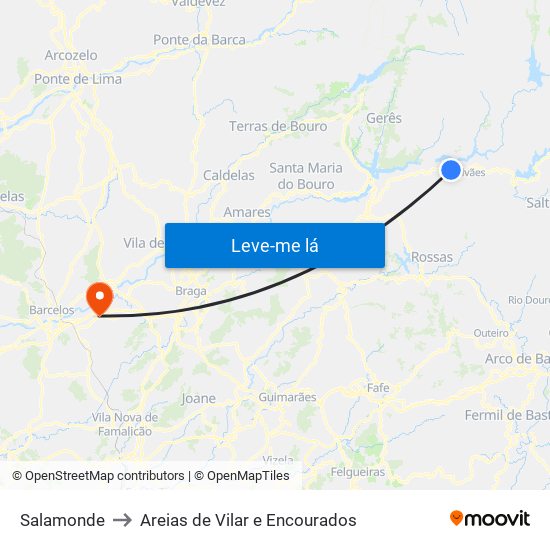 Salamonde to Areias de Vilar e Encourados map