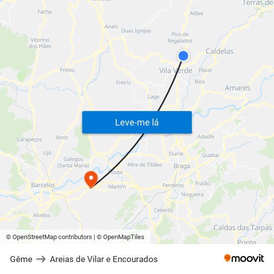 Gême to Areias de Vilar e Encourados map