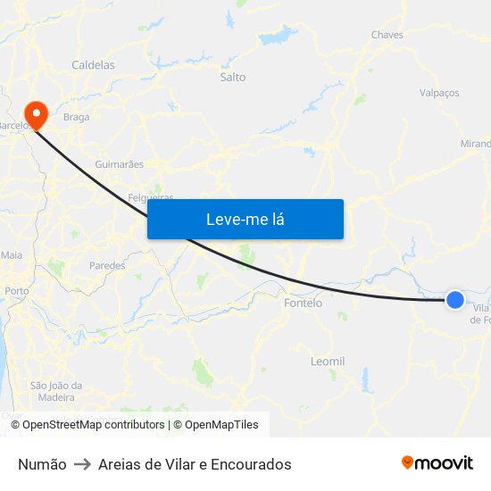 Numão to Areias de Vilar e Encourados map