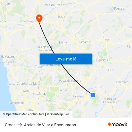 Croca to Areias de Vilar e Encourados map