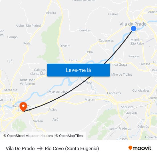 Vila De Prado to Rio Covo (Santa Eugénia) map