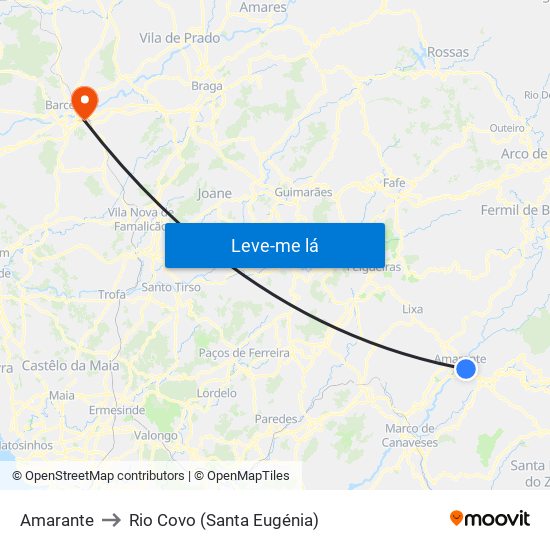 Amarante to Rio Covo (Santa Eugénia) map