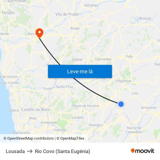 Lousada to Rio Covo (Santa Eugénia) map