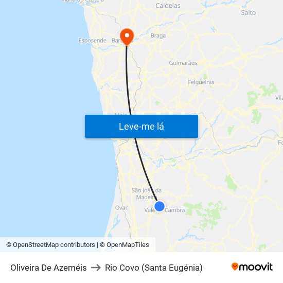 Oliveira De Azeméis to Rio Covo (Santa Eugénia) map