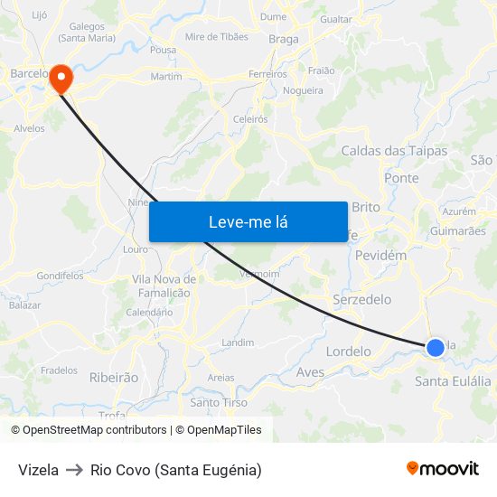 Vizela to Rio Covo (Santa Eugénia) map