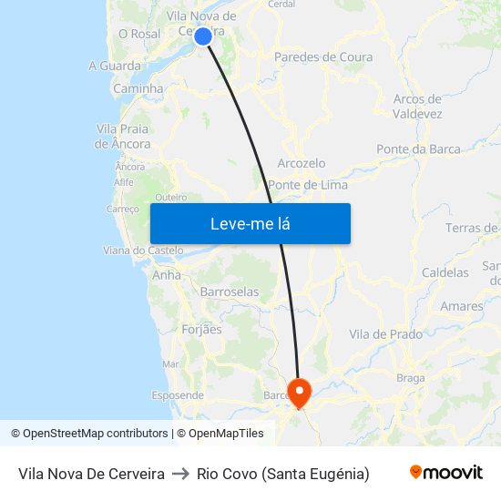 Vila Nova De Cerveira to Rio Covo (Santa Eugénia) map