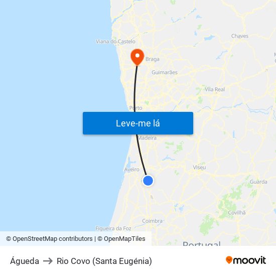Águeda to Rio Covo (Santa Eugénia) map