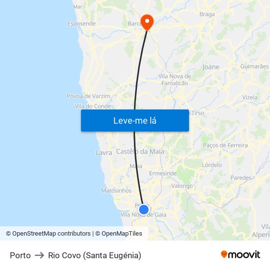 Porto to Rio Covo (Santa Eugénia) map