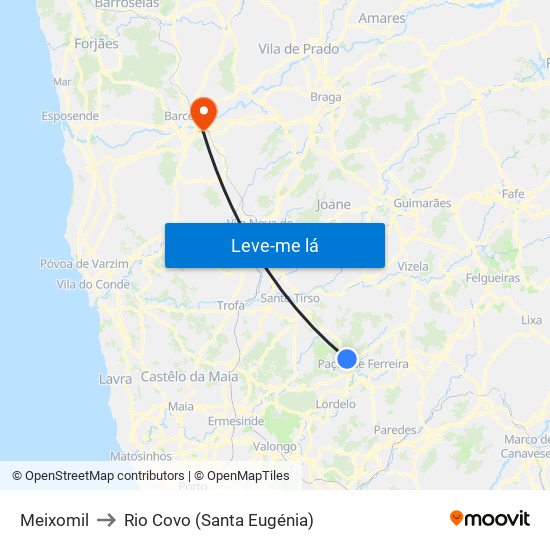 Meixomil to Rio Covo (Santa Eugénia) map