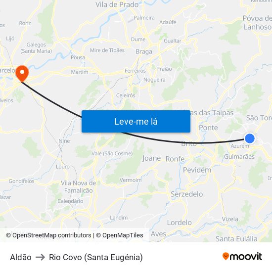 Aldão to Rio Covo (Santa Eugénia) map