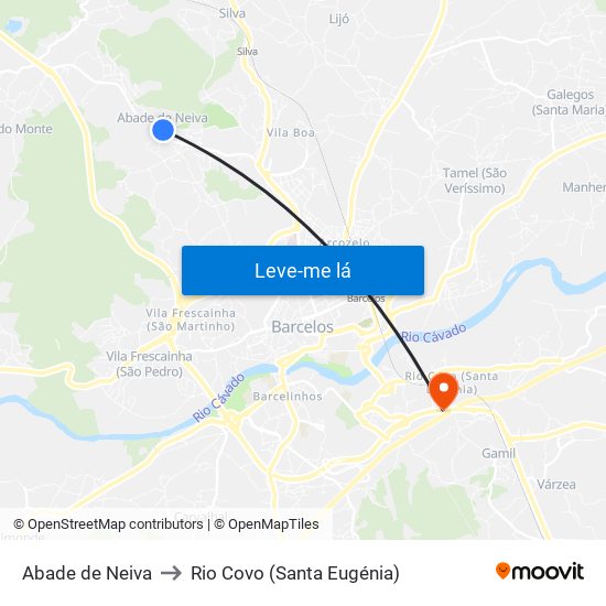 Abade de Neiva to Rio Covo (Santa Eugénia) map