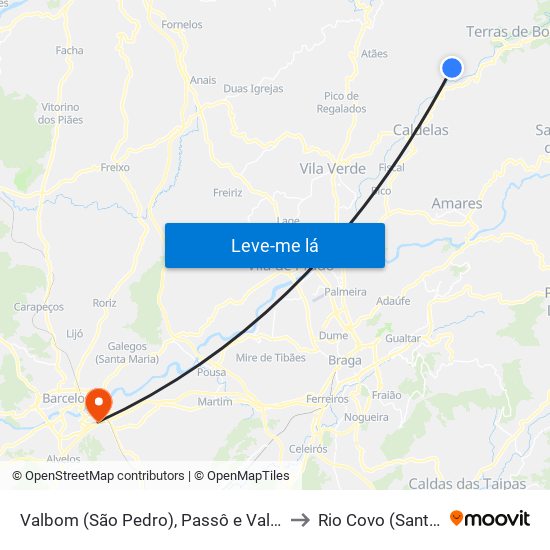 Valbom (São Pedro), Passô e Valbom (São Martinho) to Rio Covo (Santa Eugénia) map