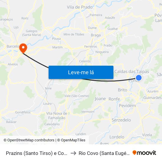 Prazins (Santo Tirso) e Corvite to Rio Covo (Santa Eugénia) map