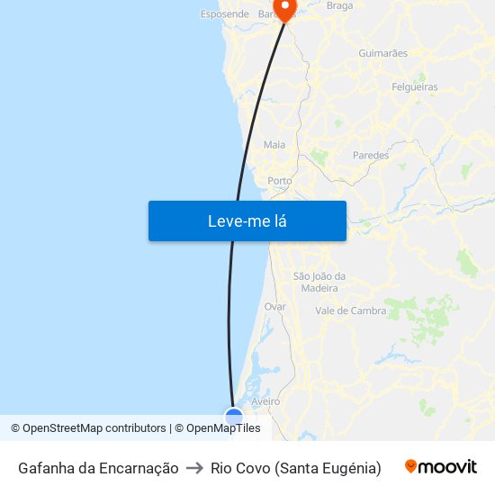 Gafanha da Encarnação to Rio Covo (Santa Eugénia) map