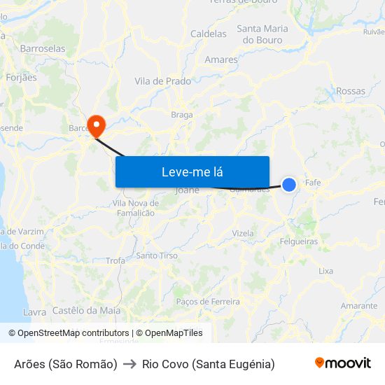 Arões (São Romão) to Rio Covo (Santa Eugénia) map