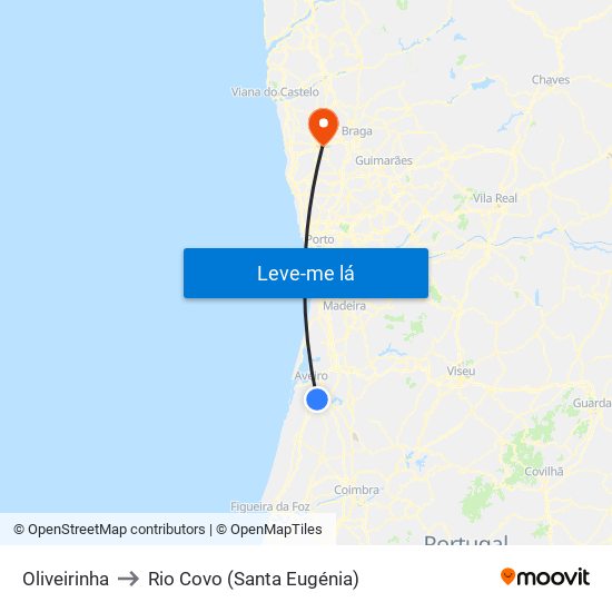 Oliveirinha to Rio Covo (Santa Eugénia) map