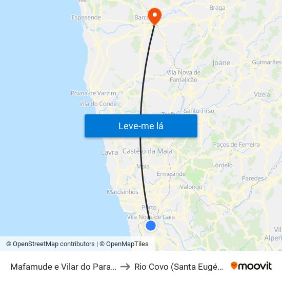 Mafamude e Vilar do Paraíso to Rio Covo (Santa Eugénia) map