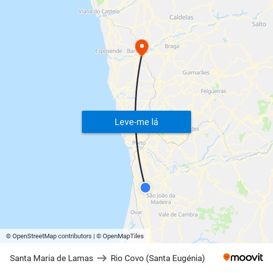 Santa Maria de Lamas to Rio Covo (Santa Eugénia) map