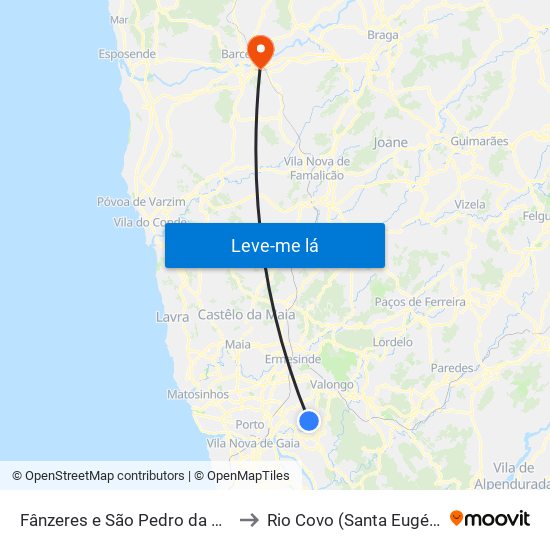 Fânzeres e São Pedro da Cova to Rio Covo (Santa Eugénia) map