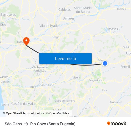 São Gens to Rio Covo (Santa Eugénia) map