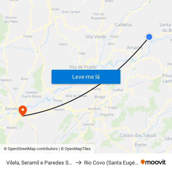 Vilela, Seramil e Paredes Secas to Rio Covo (Santa Eugénia) map