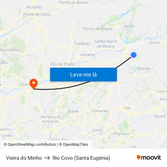 Vieira do Minho to Rio Covo (Santa Eugénia) map