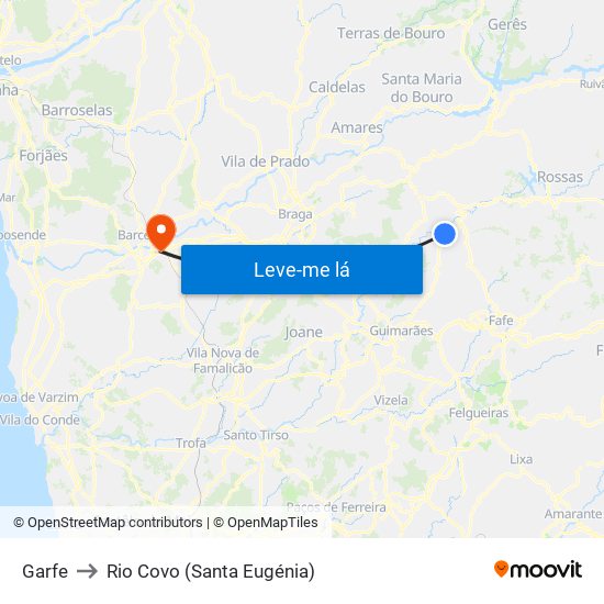 Garfe to Rio Covo (Santa Eugénia) map