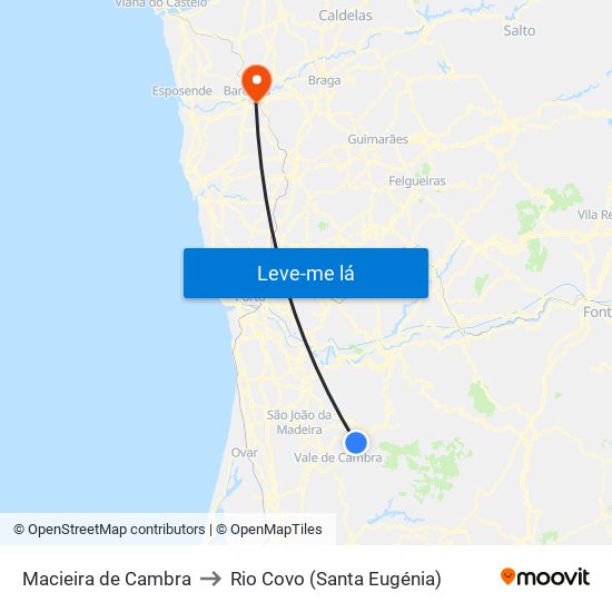 Macieira de Cambra to Rio Covo (Santa Eugénia) map