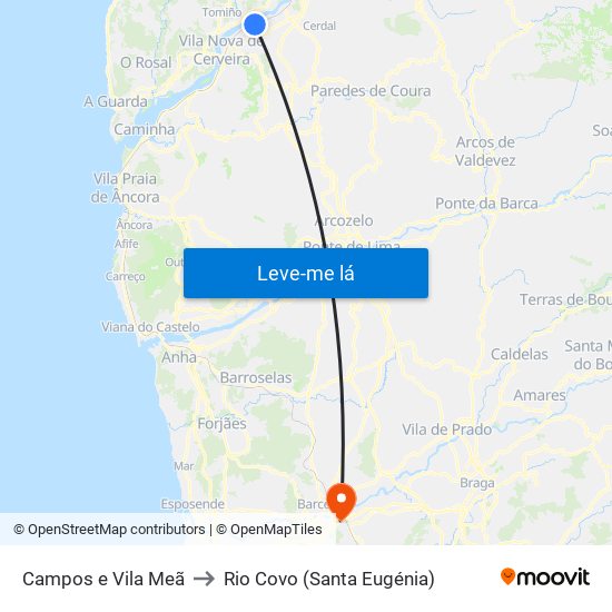 Campos e Vila Meã to Rio Covo (Santa Eugénia) map