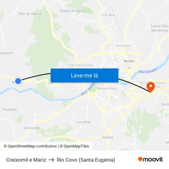 Creixomil e Mariz to Rio Covo (Santa Eugénia) map