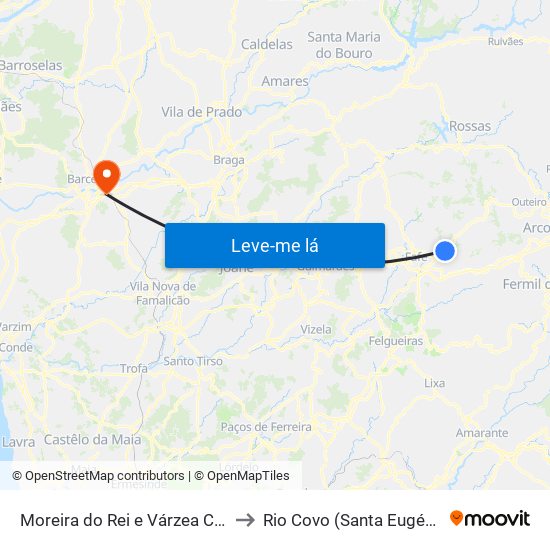 Moreira do Rei e Várzea Cova to Rio Covo (Santa Eugénia) map