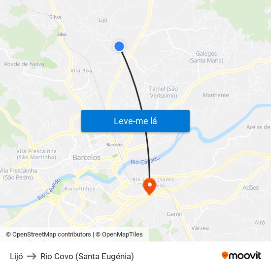 Lijó to Rio Covo (Santa Eugénia) map