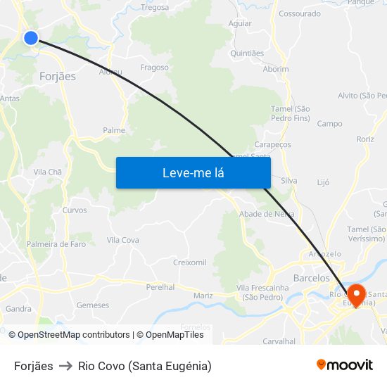 Forjães to Rio Covo (Santa Eugénia) map