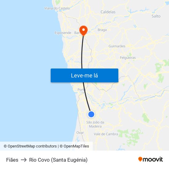 Fiães to Rio Covo (Santa Eugénia) map