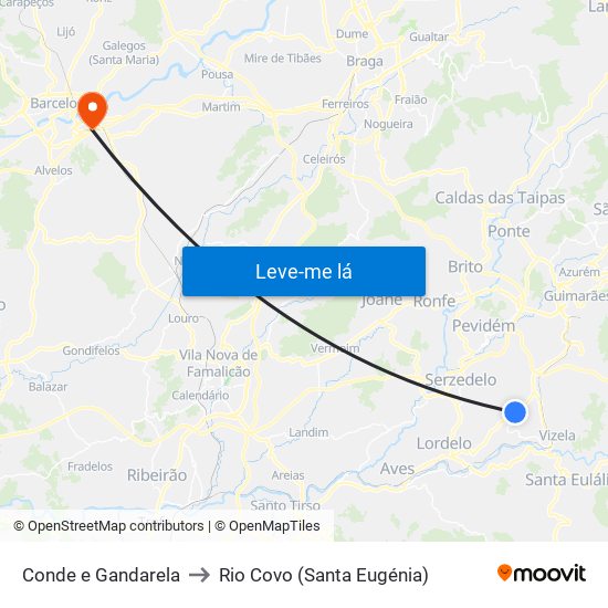 Conde e Gandarela to Rio Covo (Santa Eugénia) map