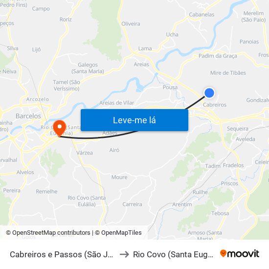 Cabreiros e Passos (São Julião) to Rio Covo (Santa Eugénia) map