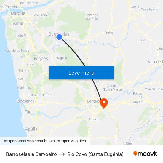 Barroselas e Carvoeiro to Rio Covo (Santa Eugénia) map