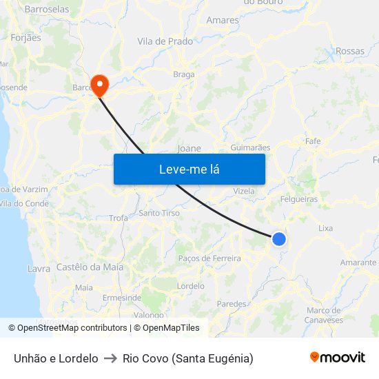 Unhão e Lordelo to Rio Covo (Santa Eugénia) map