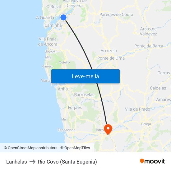 Lanhelas to Rio Covo (Santa Eugénia) map