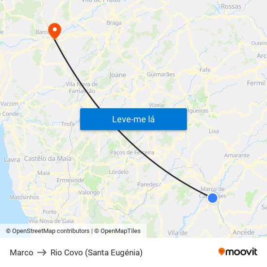 Marco to Rio Covo (Santa Eugénia) map