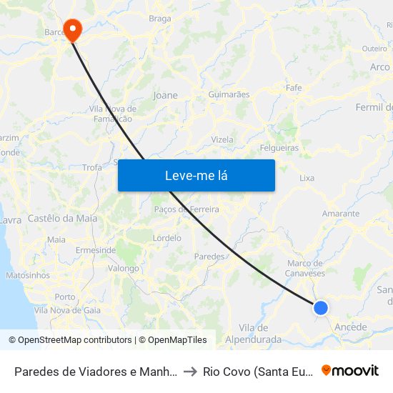 Paredes de Viadores e Manhuncelos to Rio Covo (Santa Eugénia) map