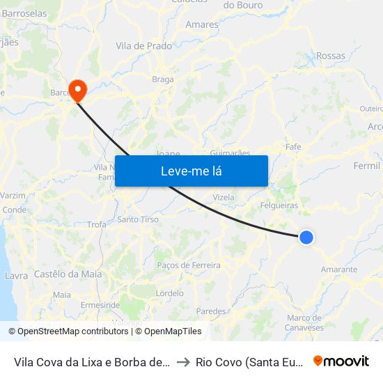 Vila Cova da Lixa e Borba de Godim to Rio Covo (Santa Eugénia) map