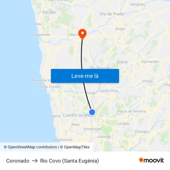 Coronado to Rio Covo (Santa Eugénia) map