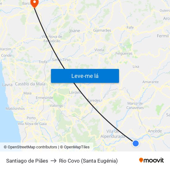 Santiago de Piães to Rio Covo (Santa Eugénia) map